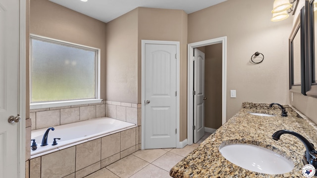 5005 Hidden Acres Dr, Texarkana, TX 75503 - bathroom featuring double vanity, a garden tub, and tile patterned floors