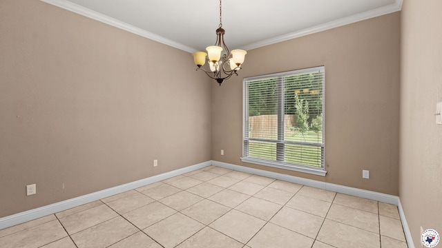 5005 Hidden Acres Dr, Texarkana, TX 75503 - unfurnished room featuring a chandelier, ornamental molding, and light tile patterned floors