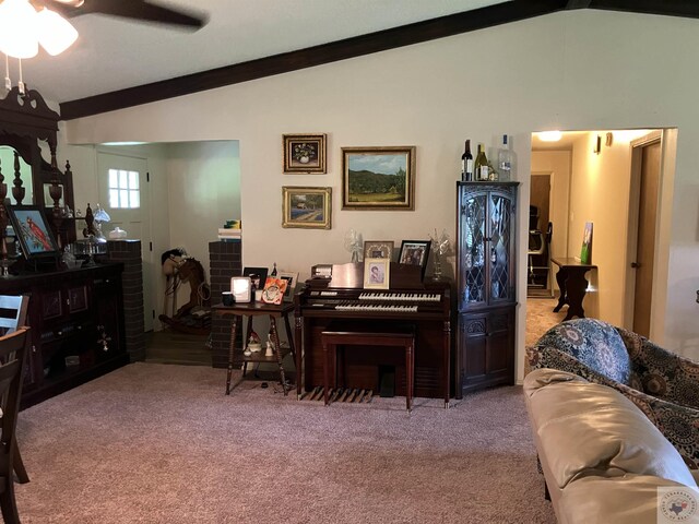 1407 County Road 4114, Atlanta, TX 75551 - misc room featuring light carpet, vaulted ceiling with beams, and ornamental molding