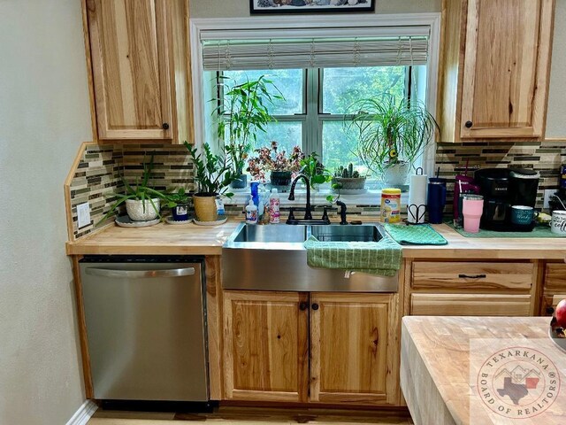 kitchen featuring sink, backsplash, and stainless steel dishwasher