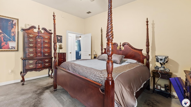bedroom with visible vents and baseboards
