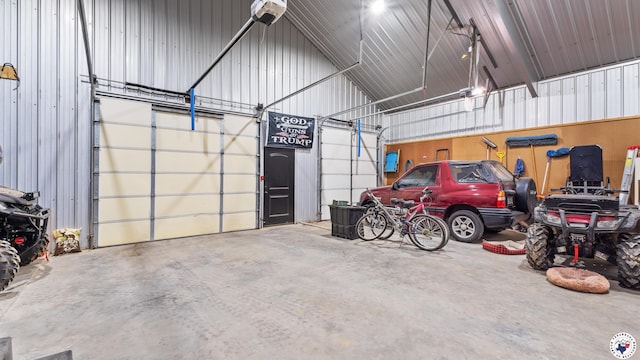 garage with metal wall