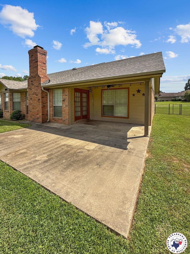 307 Kimball Cir, Wake Village, TX 75501 - ranch-style home featuring french doors, brick siding, a chimney, and roof with shingles