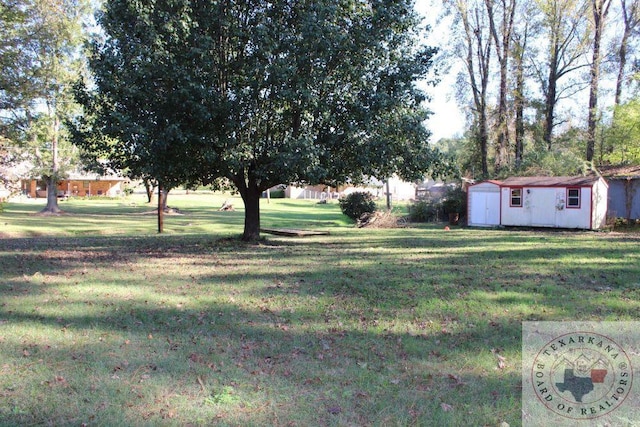 view of yard featuring a storage shed