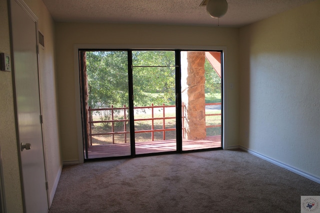 unfurnished room with a wealth of natural light, carpet flooring, and a textured ceiling