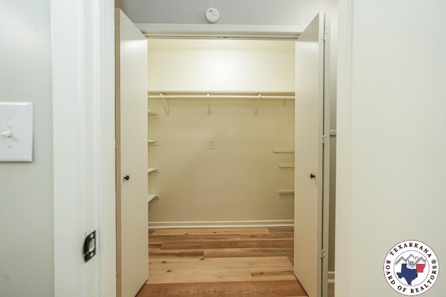 walk in closet featuring wood finished floors