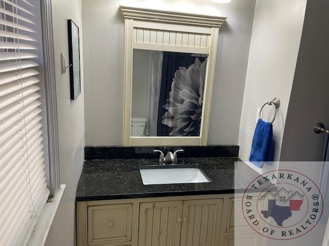 bathroom with vanity, toilet, and a wealth of natural light