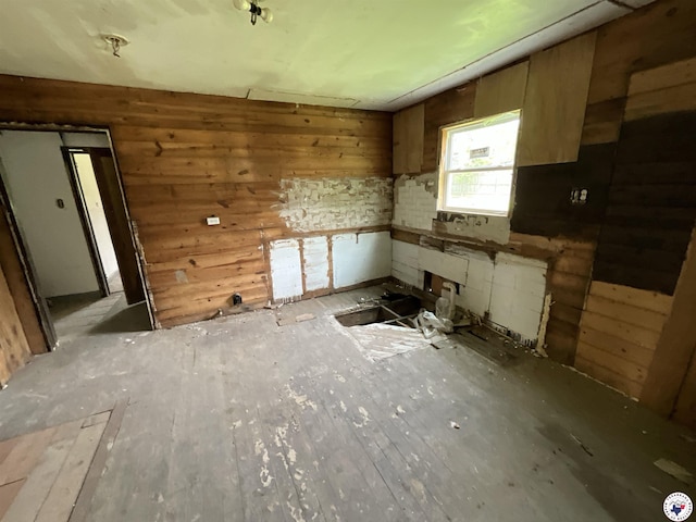interior space with wooden walls and wood finished floors