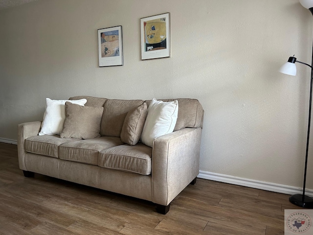 living room featuring dark wood-type flooring