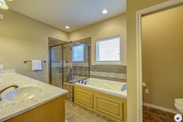 3428 Garrett Ln, Texarkana, TX 75503 - full bath with a stall shower, a bath, vanity, and tile patterned floors