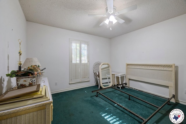 6102 Deerfield Dr, Texarkana, TX 75503 - workout area with a ceiling fan, carpet, a textured ceiling, and baseboards