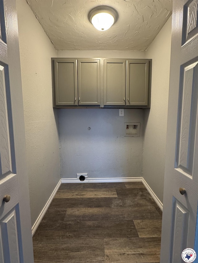432 Carrol Ave, Wake Village, TX 75501 - laundry area featuring hookup for a washing machine, hookup for an electric dryer, dark wood finished floors, cabinet space, and a textured ceiling
