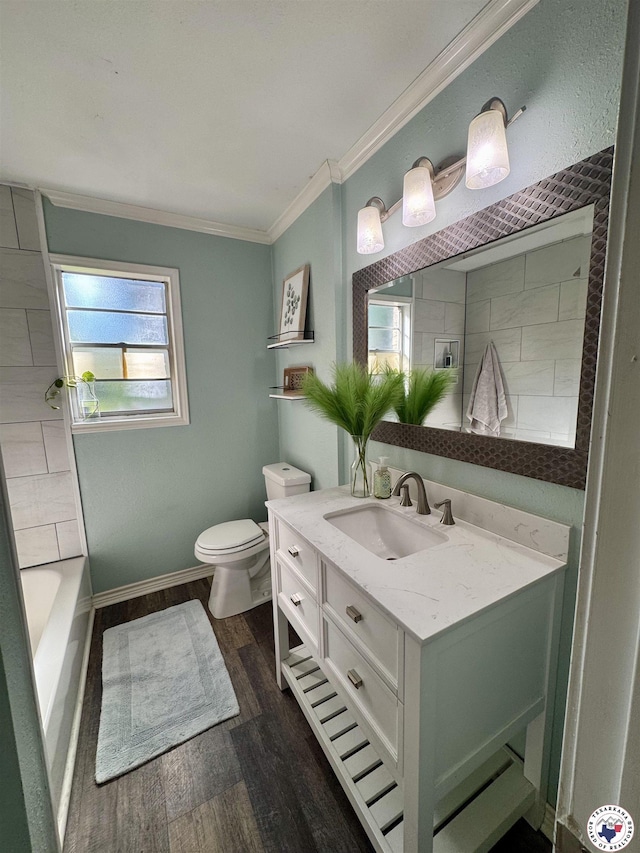 432 Carrol Ave, Wake Village, TX 75501 - bathroom with vanity, crown molding, and wood finished floors