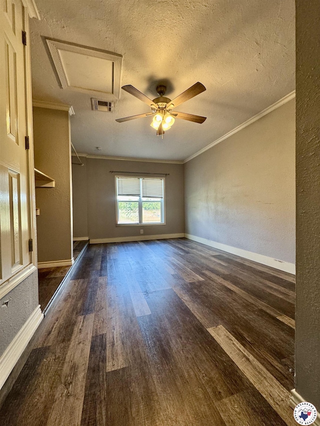 432 Carrol Ave, Wake Village, TX 75501 - unfurnished room featuring wood finished floors, ornamental molding, ceiling fan, and a textured ceiling