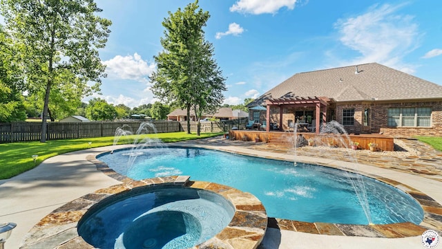 6 Stonewall Cir, Texarkana, TX 75503 - view of pool with a pergola, a pool with connected hot tub, a fenced backyard, and a patio