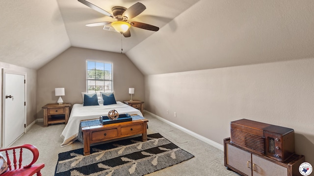 6 Stonewall Cir, Texarkana, TX 75503 - bedroom featuring light colored carpet, lofted ceiling, and ceiling fan