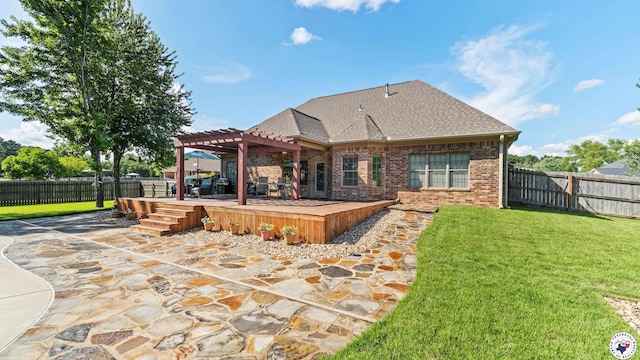 6 Stonewall Cir, Texarkana, TX 75503 - back of property with a pergola, a patio area, a fenced backyard, and brick siding