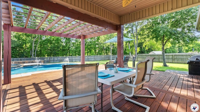 6 Stonewall Cir, Texarkana, TX 75503 - deck with a fenced backyard, outdoor dining space, grilling area, and view of scattered trees