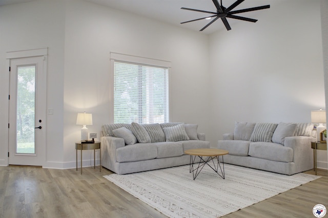 5616 Deaton Pl, Texarkana, TX 75503 - living room with a ceiling fan, wood finished floors, and baseboards
