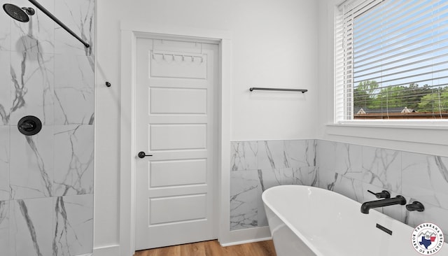 5616 Deaton Pl, Texarkana, TX 75503 - full bath with a freestanding bath, a marble finish shower, and wood finished floors