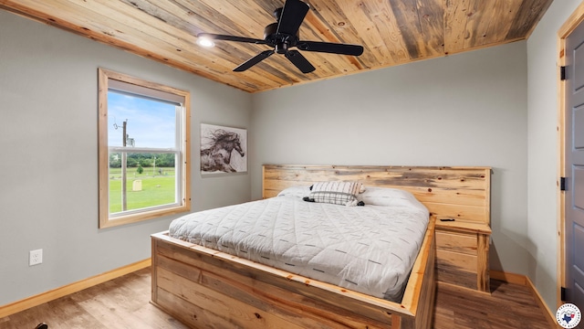 154 Serenity Loop, Glenwood, AR 71943 - bedroom with wooden ceiling, baseboards, wood finished floors, and ceiling fan