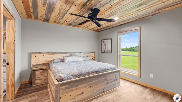 154 Serenity Loop, Glenwood, AR 71943 - bedroom with wooden ceiling, wood finished floors, baseboards, and a ceiling fan