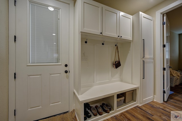 mudroom with hardwood / wood-style flooring