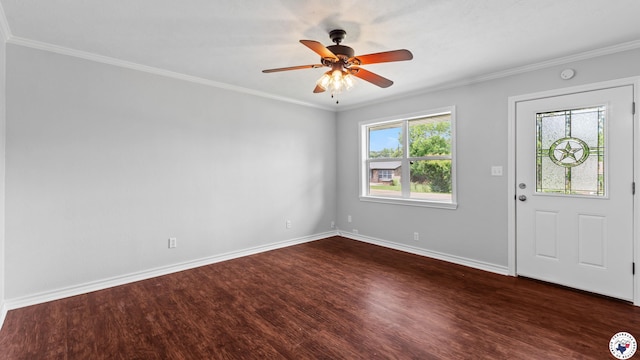 3 Sheri Ln, Texarkana, TX 75503 - foyer with dark wood-style flooring, baseboards, ornamental molding, and a ceiling fan