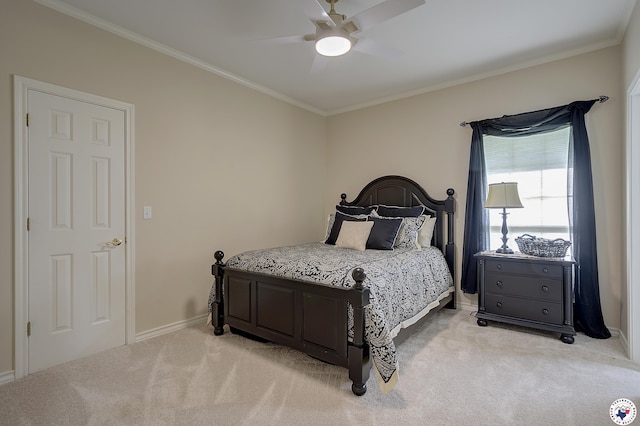 1305 Centerhill Rd, Linden, TX 75563 - bedroom with light carpet, crown molding, baseboards, and ceiling fan