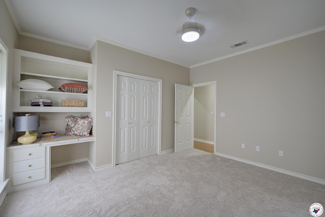 1305 Centerhill Rd, Linden, TX 75563 - unfurnished bedroom with ornamental molding, light carpet, baseboards, and a closet