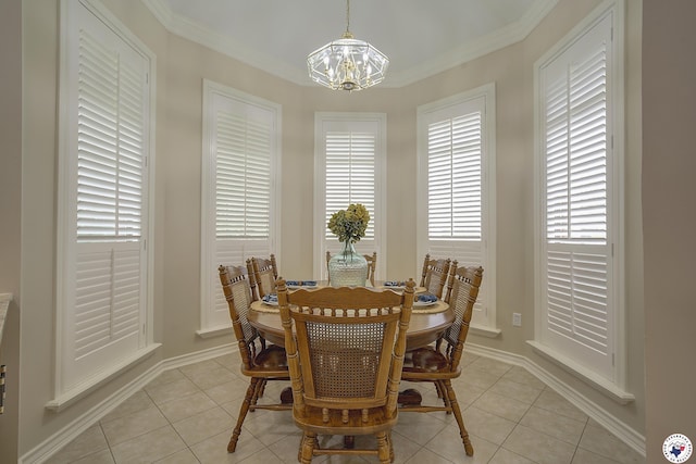 1305 Centerhill Rd, Linden, TX 75563 - dining room featuring a chandelier, light tile patterned floors, crown molding, and healthy amount of natural light