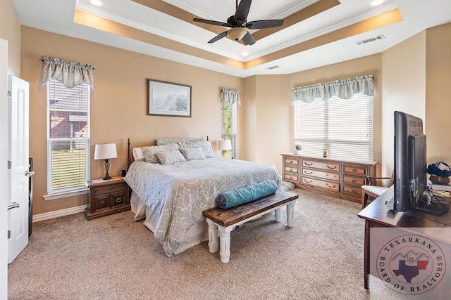 9891 County Rd 2422, Royse City, TX 75189 - carpeted bedroom with ceiling fan, multiple windows, and a tray ceiling