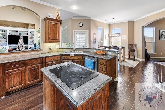 9891 County Rd 2422, Royse City, TX 75189 - kitchen featuring stainless steel dishwasher, sink, black electric stovetop, and a kitchen island