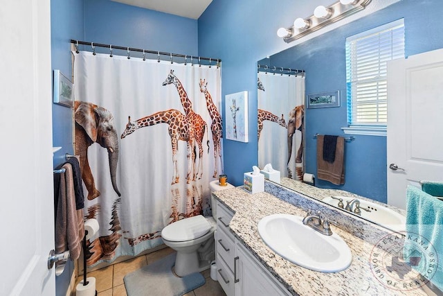 9891 County Rd 2422, Royse City, TX 75189 - bathroom featuring vanity, toilet, tile patterned floors, and a shower with shower curtain