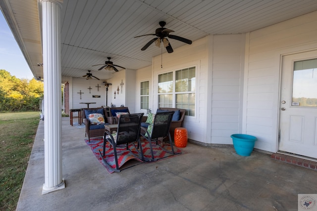 view of patio with ceiling fan