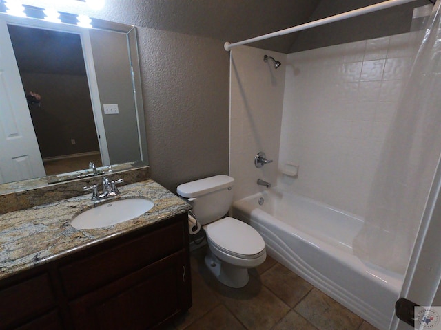 full bathroom featuring toilet, vanity, and shower / bath combination with curtain