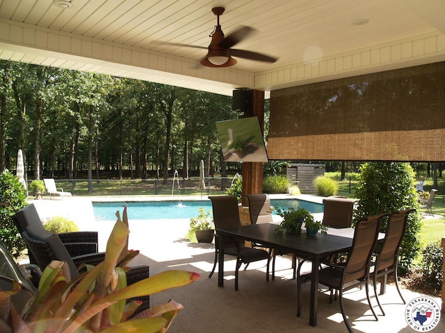 7 River Plantation, Texarkana, TX 75503 - view of pool with outdoor dining area, a patio area, and ceiling fan