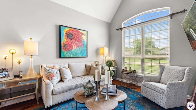 6914 Manor Crest Dr, Texarkana, AR 71854 - living area featuring lofted ceiling, wood finished floors, and baseboards