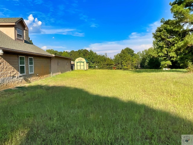 view of yard with a storage unit