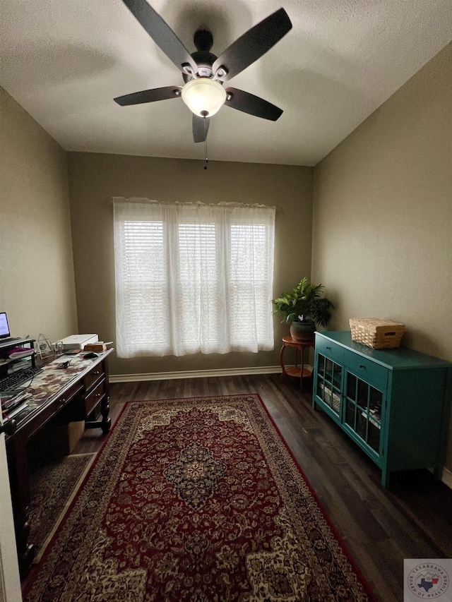 office area featuring a wealth of natural light, dark hardwood / wood-style floors, and a textured ceiling