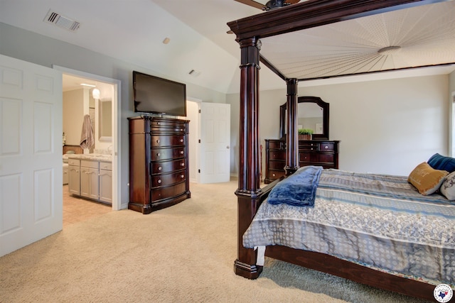 14 White Willow Pl, Texarkana, AR 71854 - bedroom featuring light colored carpet, lofted ceiling, and ensuite bathroom