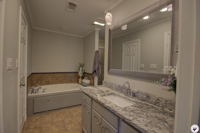 14 White Willow Pl, Texarkana, AR 71854 - bathroom featuring ornamental molding, vanity, a bath, and tile patterned floors