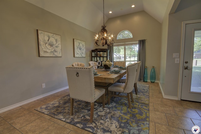 14 White Willow Pl, Texarkana, AR 71854 - tiled dining space featuring a chandelier, healthy amount of natural light, vaulted ceiling, and recessed lighting