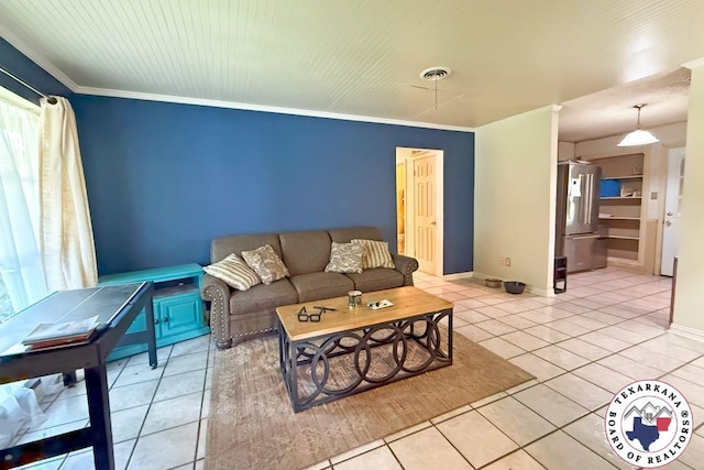 5 Sidney Dr, Texarkana, TX 75503 - living room with light tile patterned floors, ornamental molding, and baseboards