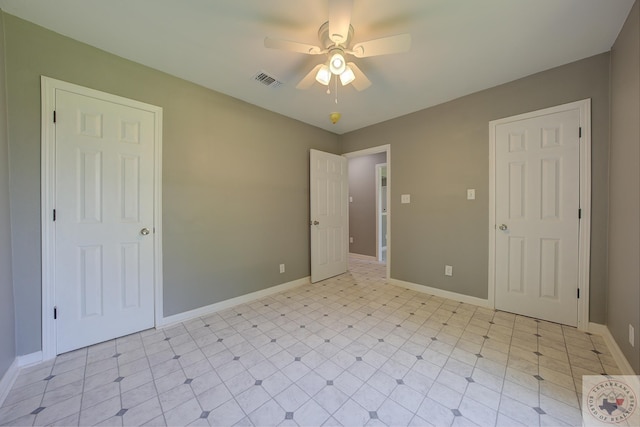 unfurnished bedroom with ceiling fan