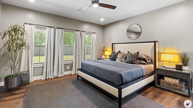 6917 Woodmere Ct, Texarkana, TX 75503 - bedroom with wood finished floors, recessed lighting, baseboards, and ceiling fan