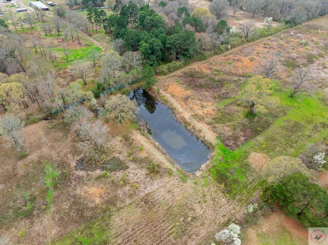 birds eye view of property featuring a rural view and a water view