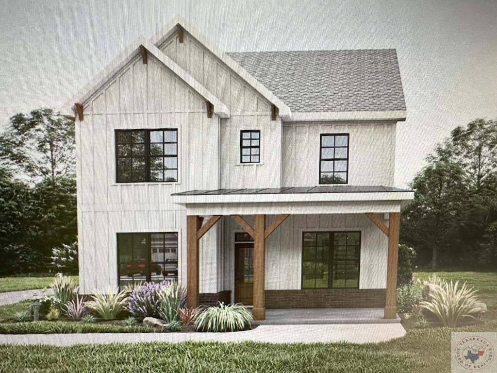 modern farmhouse style home with a porch