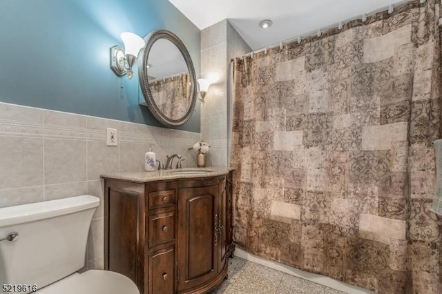 740 Mountain Ave, Bridgewater Twp, NJ 08805 - full bathroom with tile walls, vanity, and a shower with curtain