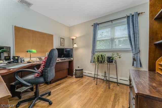 740 Mountain Ave, Bridgewater Twp, NJ 08805 - home office featuring a baseboard heating unit and wood finished floors